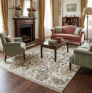 Wool Area Rug Hand Knotted Ivory and Green Peacock Garden Artisan