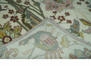 Wool Area Rug Hand Knotted Ivory and Green Peacock Garden Artisan