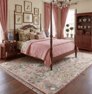 Pink and Green Peacock Garden Hand Knotted Wool Area Rug Traditional Weaving Design