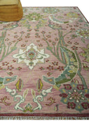 Pink and Green Peacock Garden Hand Knotted Wool Area Rug Traditional Weaving Design