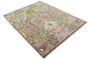 Pink and Green Peacock Garden Hand Knotted Wool Area Rug Traditional Weaving Design