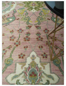 Pink and Green Peacock Garden Hand Knotted Wool Area Rug Traditional Weaving Design