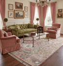 Pink and Green Peacock Garden Hand Knotted Wool Area Rug Traditional Weaving Design