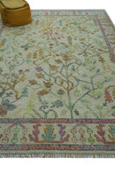 The Plants and Roots Ivory and Pink Hand Knotted Traditional Custom Made Wool Rug by The Rug Decor