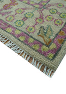 The Plants and Roots Ivory and Pink Hand Knotted Traditional Custom Made Wool Rug by The Rug Decor