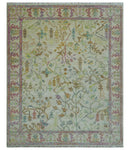 The Plants and Roots Ivory and Pink Hand Knotted Traditional Custom Made Wool Rug by The Rug Decor