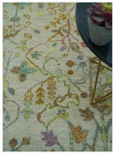 The Plants and Roots Ivory and Pink Hand Knotted Traditional Custom Made Wool Rug by The Rug Decor