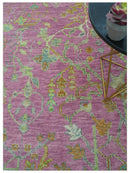 The Plants and Roots Pink and Green Hand Knotted Traditional Custom Made Wool Rug by The Rug Decor