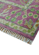 The Plants and Roots Pink and Green Hand Knotted Traditional Custom Made Wool Rug by The Rug Decor