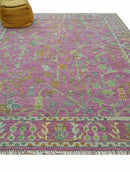 The Plants and Roots Pink and Green Hand Knotted Traditional Custom Made Wool Rug by The Rug Decor