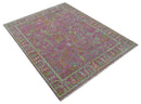 The Plants and Roots Pink and Green Hand Knotted Traditional Custom Made Wool Rug by The Rug Decor