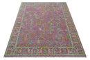 The Plants and Roots Pink and Green Hand Knotted Traditional Custom Made Wool Rug by The Rug Decor
