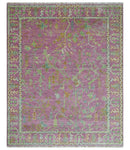 The Plants and Roots Pink and Green Hand Knotted Traditional Custom Made Wool Rug by The Rug Decor