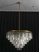 Tiered Crystal Round Brass Chandelier
