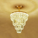 GobekUsa Optical Crystal Foyer Chandelier: Minimalist Brass Pendant