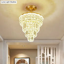 GobekUsa Optical Crystal Foyer Chandelier: Minimalist Brass Pendant