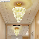 GobekUsa Optical Crystal Foyer Chandelier: Minimalist Brass Pendant