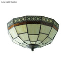 GobekUsa Tiffany 2-Light Beige Flush Mount Ceiling Light with Art Glass Dome Shade for Bedroom
