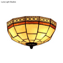GobekUsa Tiffany 2-Light Beige Flush Mount Ceiling Light with Art Glass Dome Shade for Bedroom