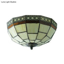 GobekUsa Tiffany 2-Light Beige Flush Mount Ceiling Light with Art Glass Dome Shade for Bedroom