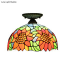 GobekUsa Tiffany 2-Light Domed Semi Flush Mount Ceiling Light with Sunflower Pattern in Brass/Bronze - Bedroom Lighting