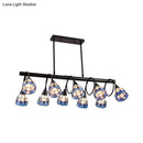 GobekUsa Tiffany Style Kitchen Island Lighting: Dome Shade Hanging Lamp with Blue/Orange & Yellow Stainless Glass (6/10 Lights)
