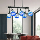 GobekUsa Tiffany Style Kitchen Island Lighting: Dome Shade Hanging Lamp with Blue/Orange & Yellow Stainless Glass (6/10 Lights)