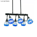 GobekUsa Tiffany Style Kitchen Island Lighting: Dome Shade Hanging Lamp with Blue/Orange & Yellow Stainless Glass (6/10 Lights)