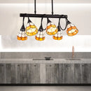 GobekUsa Tiffany Style Kitchen Island Lighting: Dome Shade Hanging Lamp with Blue/Orange & Yellow Stainless Glass (6/10 Lights)