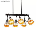 GobekUsa Tiffany Style Kitchen Island Lighting: Dome Shade Hanging Lamp with Blue/Orange & Yellow Stainless Glass (6/10 Lights)