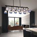 GobekUsa Tiffany Style Kitchen Island Lighting: Dome Shade Hanging Lamp with Blue/Orange & Yellow Stainless Glass (6/10 Lights)