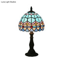 GobekUsa Tiffany Art Glass Night Lamp - Bowl Shaped Stained Glass Table Lighting in Yellow/Blue