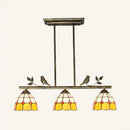 GobekUsa Tiffany Style Dome Shade Island Lighting - 3-Head Antique Brass/Black Hanging Lamp with Bird Accent