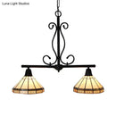GobekUsa Beige Tiffany Style Island Pendant Light with Stainless Glass Cone Shade - Elegant 2-Headed Hanging Ceiling Light