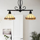GobekUsa Beige Tiffany Style Island Pendant Light with Stainless Glass Cone Shade - Elegant 2-Headed Hanging Ceiling Light