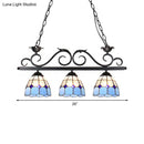 GobekUsa Stylish Tiffany Pendant Light Fixture - Stainless Glass Blue Island Lighting with Grid Dome Shade, 3 Heads - Curved/Bird Design