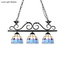 GobekUsa Stylish Tiffany Pendant Light Fixture - Stainless Glass Blue Island Lighting with Grid Dome Shade, 3 Heads - Curved/Bird Design
