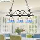 GobekUsa Stylish Tiffany Pendant Light Fixture - Stainless Glass Blue Island Lighting with Grid Dome Shade, 3 Heads - Curved/Bird Design