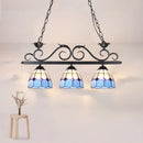 GobekUsa Stylish Tiffany Pendant Light Fixture - Stainless Glass Blue Island Lighting with Grid Dome Shade, 3 Heads - Curved/Bird Design