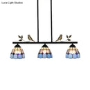 GobekUsa Stylish Tiffany Pendant Light Fixture - Stainless Glass Blue Island Lighting with Grid Dome Shade, 3 Heads - Curved/Bird Design