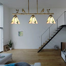 GobekUsa Tiffany Style Stainless Glass Cone Shade Island Lighting Fixture with Leaf Pattern - 3 Lights, Beige Hanging Lamp