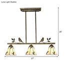 GobekUsa Tiffany Style Stainless Glass Cone Shade Island Lighting Fixture with Leaf Pattern - 3 Lights, Beige Hanging Lamp