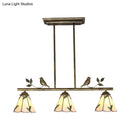 GobekUsa Tiffany Style Stainless Glass Cone Shade Island Lighting Fixture with Leaf Pattern - 3 Lights, Beige Hanging Lamp
