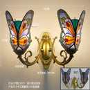 GobekUsa Butterfly Glass Sconces LED Wall Lamps Tiffany Mediterranean Bedroom Lighting