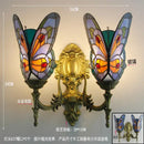 GobekUsa Butterfly Glass Sconces LED Wall Lamps Tiffany Mediterranean Bedroom Lighting