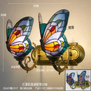 GobekUsa Butterfly Glass Sconces LED Wall Lamps Tiffany Mediterranean Bedroom Lighting