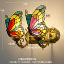 GobekUsa Butterfly Glass Sconces LED Wall Lamps Tiffany Mediterranean Bedroom Lighting