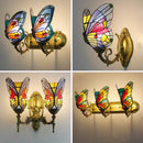 GobekUsa Butterfly Glass Sconces LED Wall Lamps Tiffany Mediterranean Bedroom Lighting