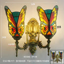 GobekUsa Butterfly Glass Sconces LED Wall Lamps Tiffany Mediterranean Bedroom Lighting