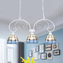 GobekUsa Tiffany Dome Shade Island Pendant Light with Stainless Glass - 3 Lights - Pink/White - Stylish Fixture for Dining Room